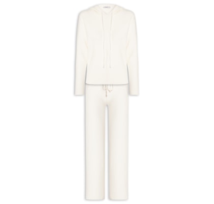 Conjunto Feminino Em Tricot Com Capuz - Off White