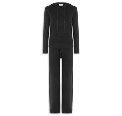 Conjunto Feminino Em Tricot Com Capuz - Preto