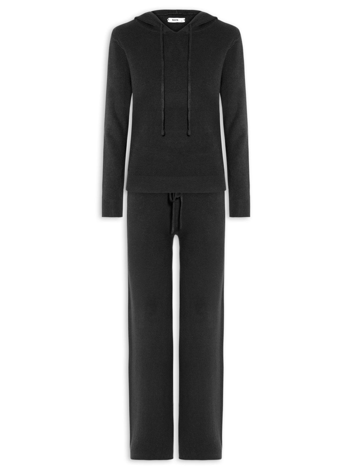 Conjunto Feminino Em Tricot Com Capuz - Preto