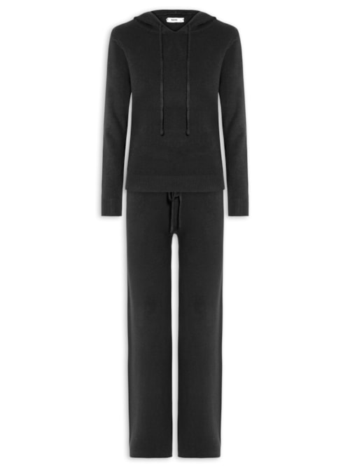 Conjunto Feminino Em Tricot Com Capuz - Preto