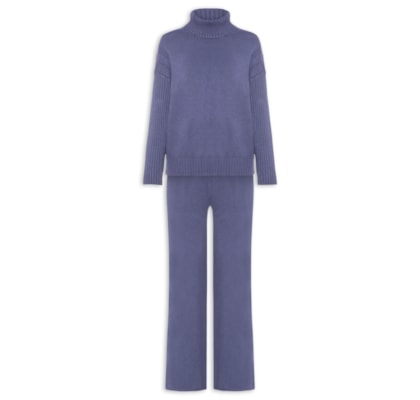 Conjunto Feminino Em Tricot Com Detalhe Texturizado - Azul