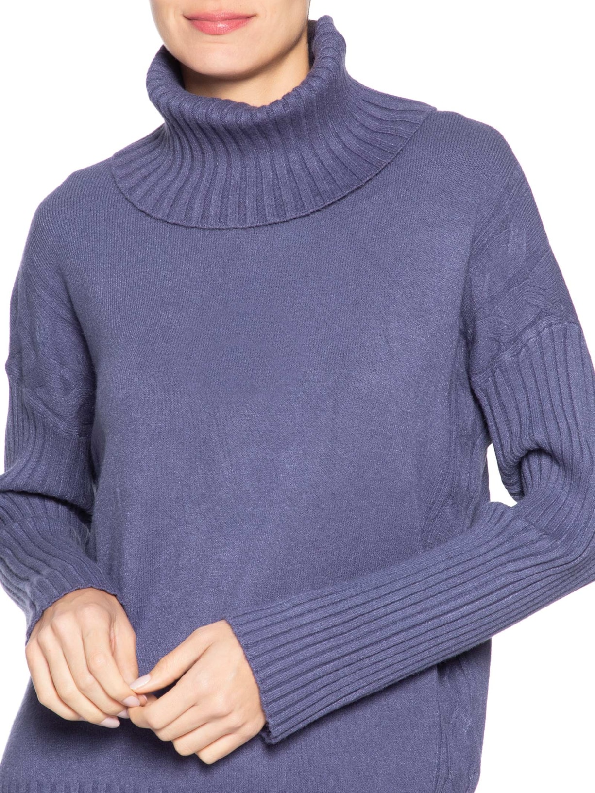 Conjunto Feminino Em Tricot Com Detalhe Texturizado Azul Basiq