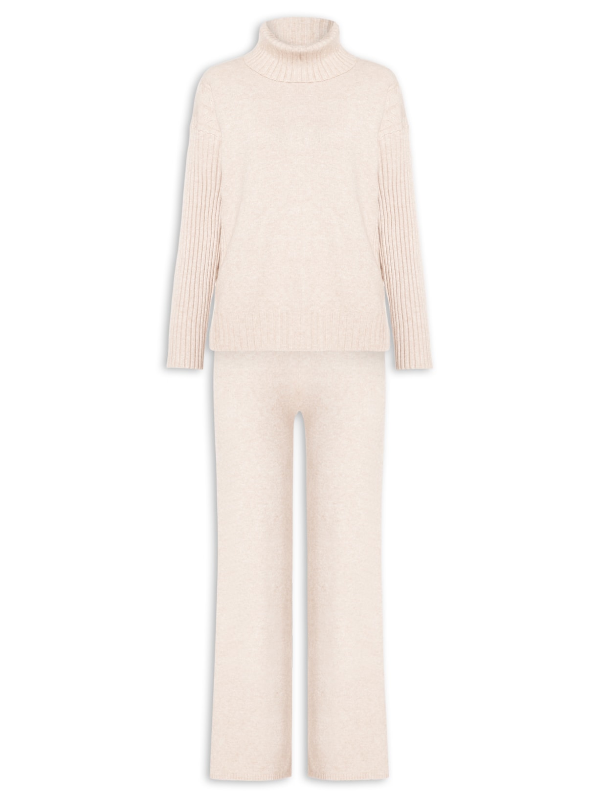 Conjunto Feminino Em Tricot Com Detalhe Texturizado Bege Basiq