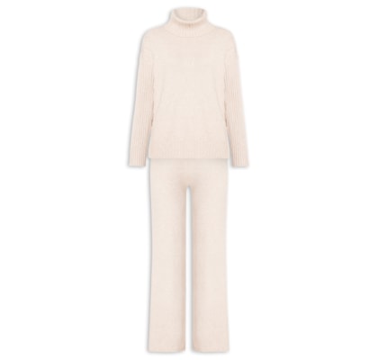 Conjunto Feminino Em Tricot Com Detalhe Texturizado - Bege