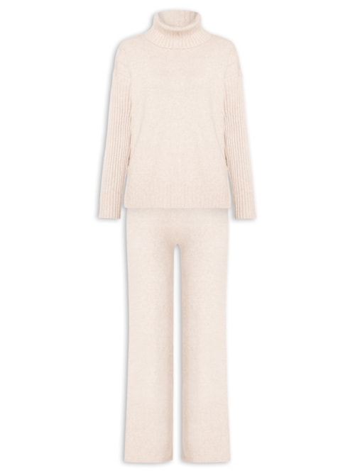 Conjunto Feminino Em Tricot Com Detalhe Texturizado - Bege