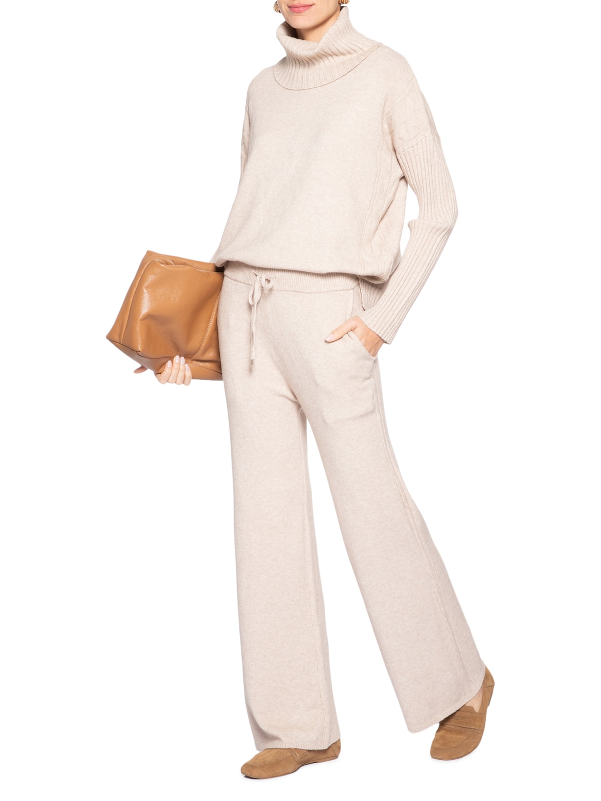 Conjunto Feminino Em Tricot Com Detalhe Texturizado Bege Basiq