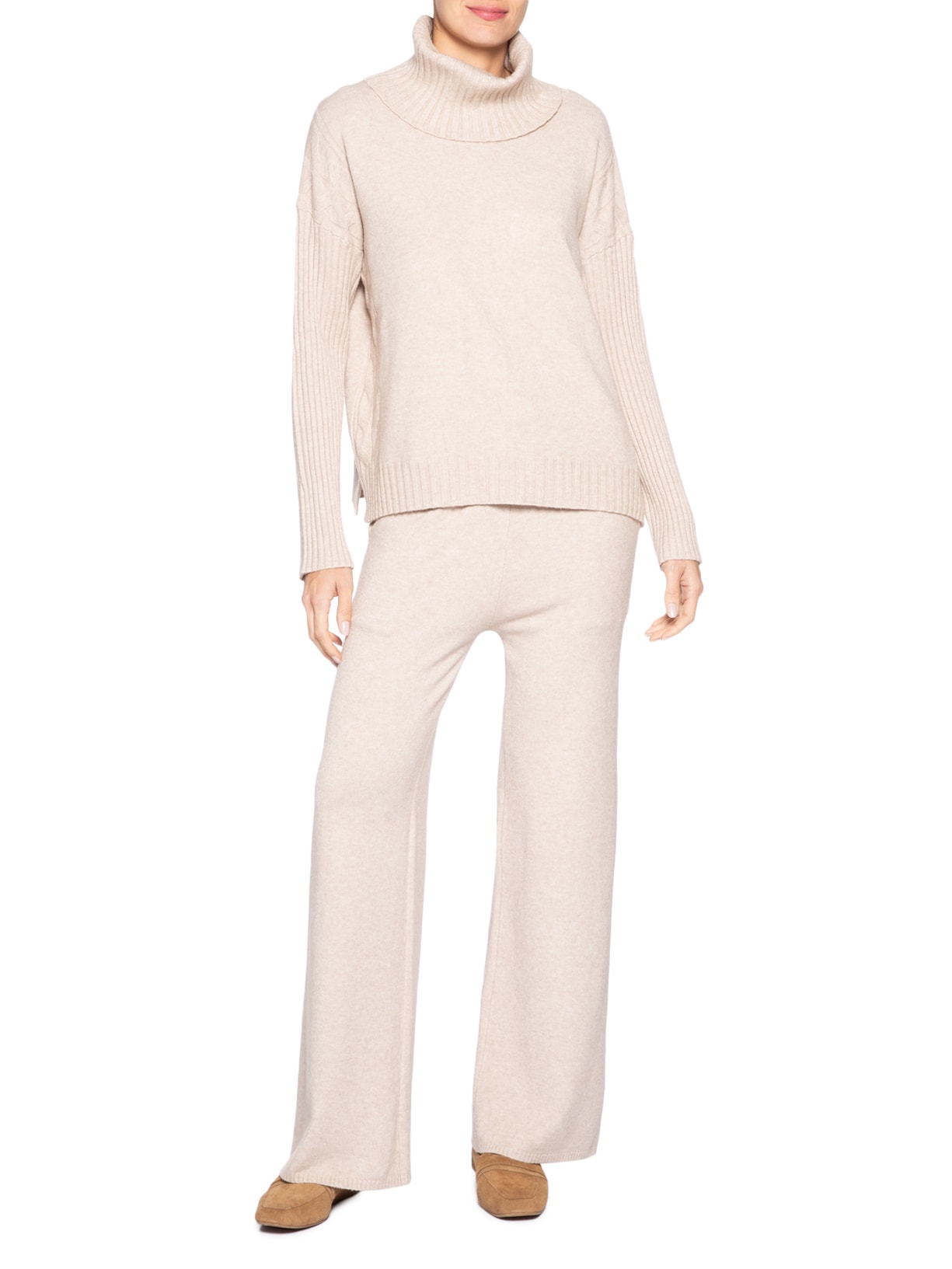 Conjunto Feminino Em Tricot Com Detalhe Texturizado Bege Basiq