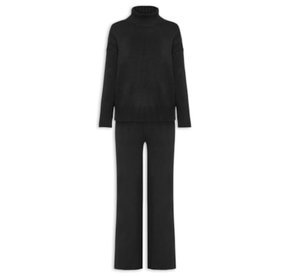 Conjunto Feminino Em Tricot Com Detalhe Texturizado - Preto