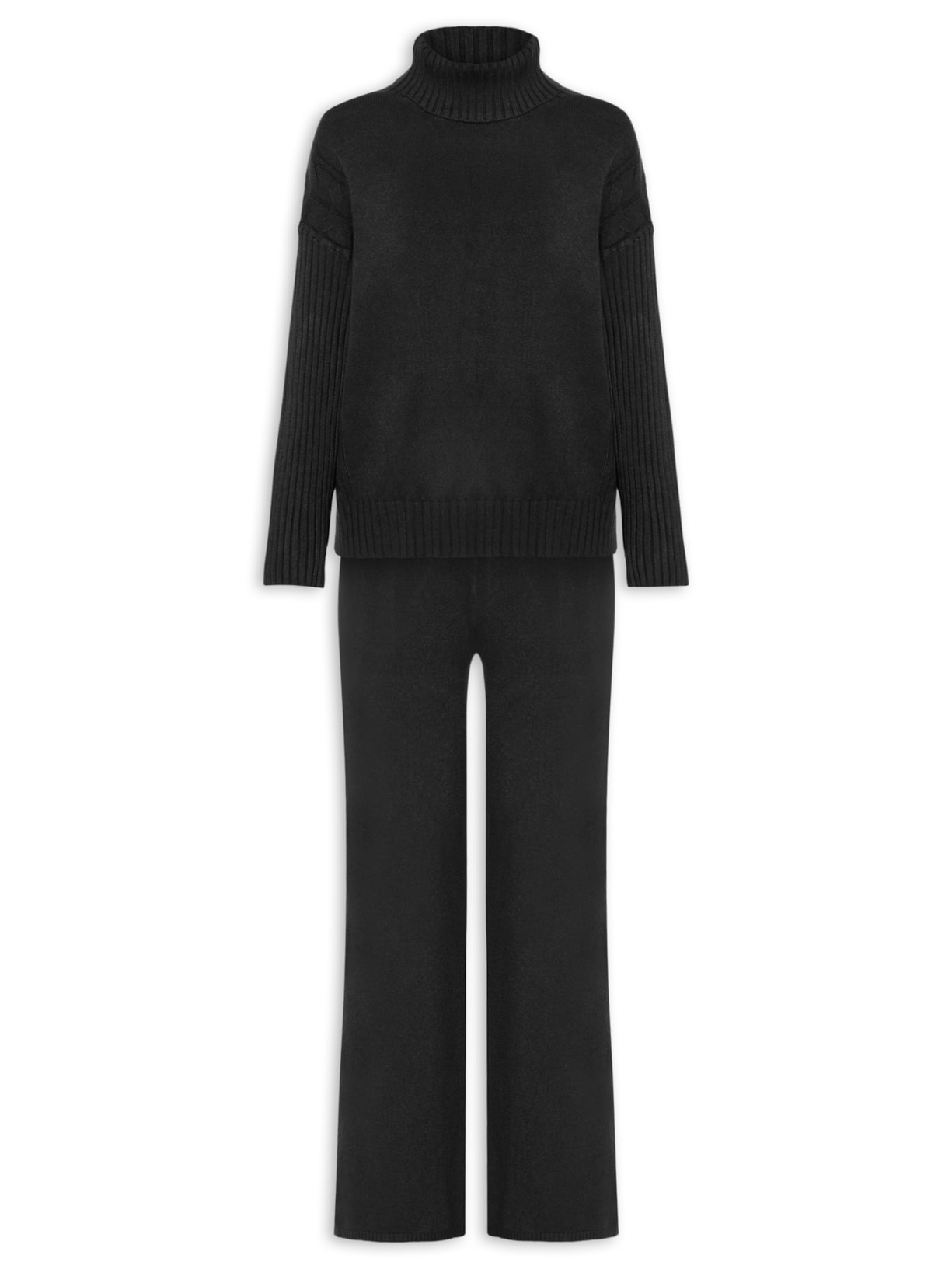 Conjunto Feminino Em Tricot Com Detalhe Texturizado - Preto