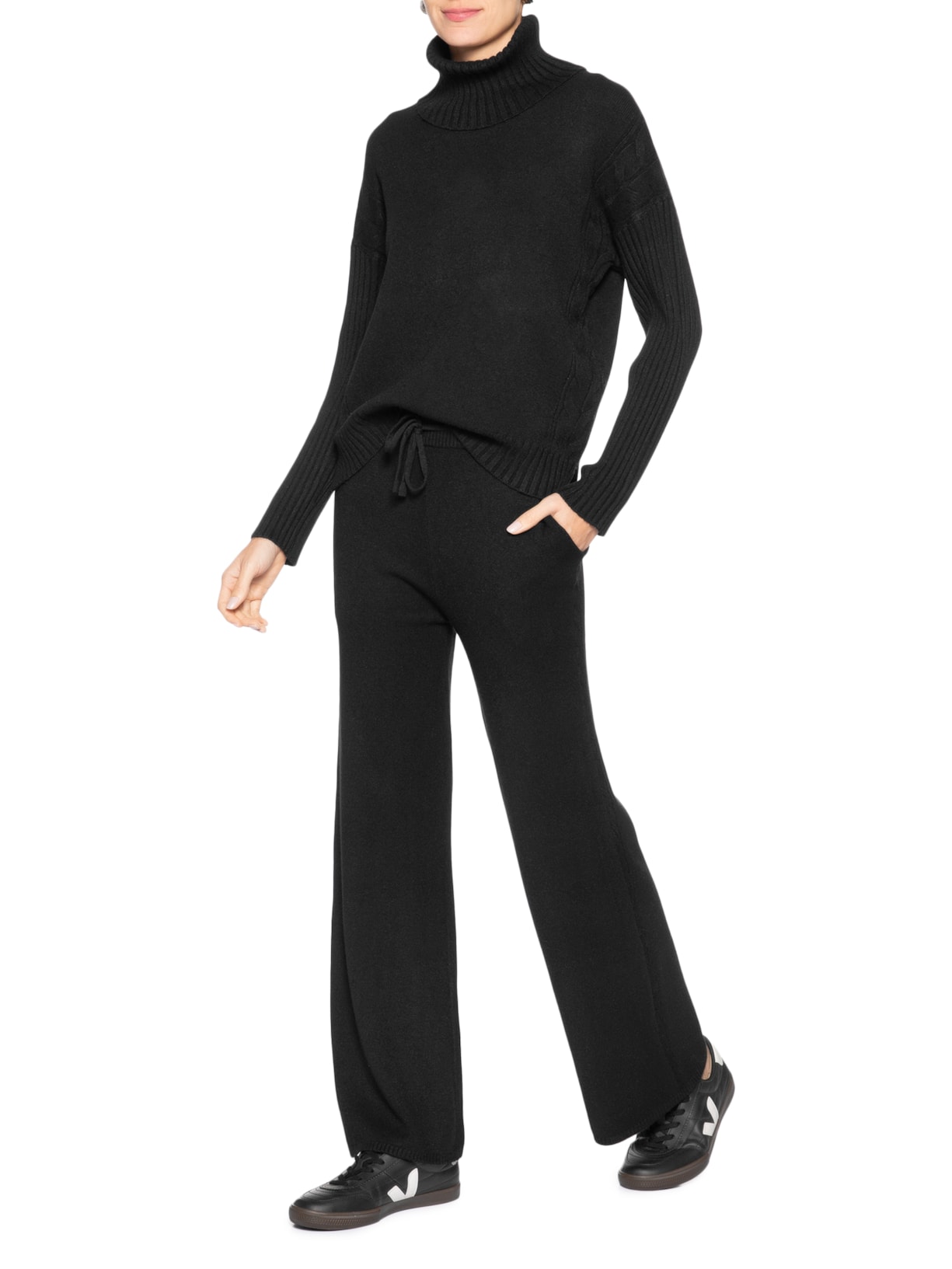 Conjunto Feminino Em Tricot Com Detalhe Texturizado Preto Basiq