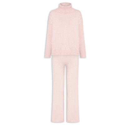 Conjunto Feminino Em Tricot Com Detalhe Texturizado - Rosa