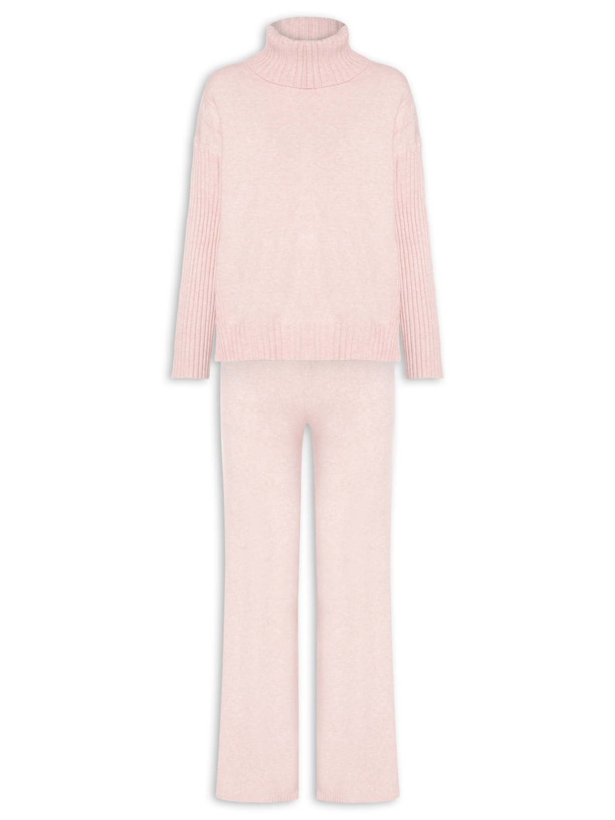 Conjunto Feminino Em Tricot Com Detalhe Texturizado - Rosa