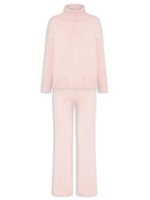 Conjunto Feminino Em Tricot Com Detalhe Texturizado - Rosa