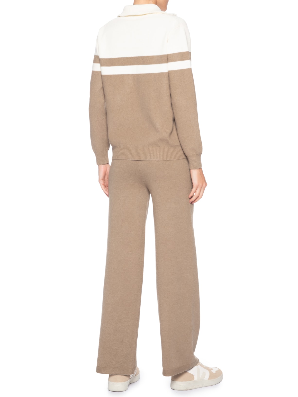 Conjunto Feminino Em Tricot Com Listras Marrom Basiq