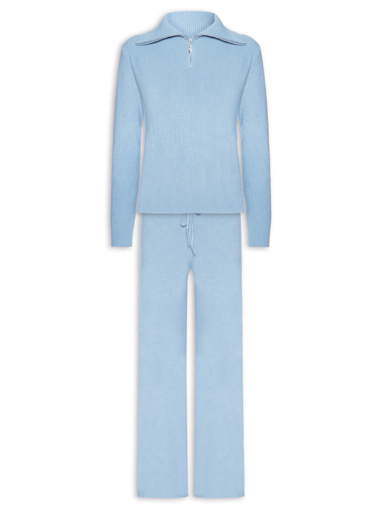 Conjunto Feminino Em Tricot Gola Polo – Azul