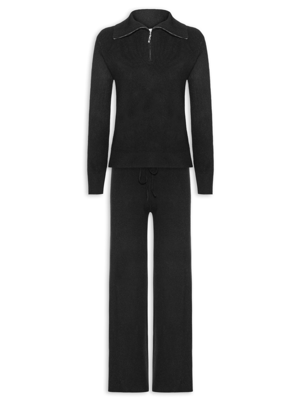 Conjunto Feminino Em Tricot Gola Polo – Preto Basiq