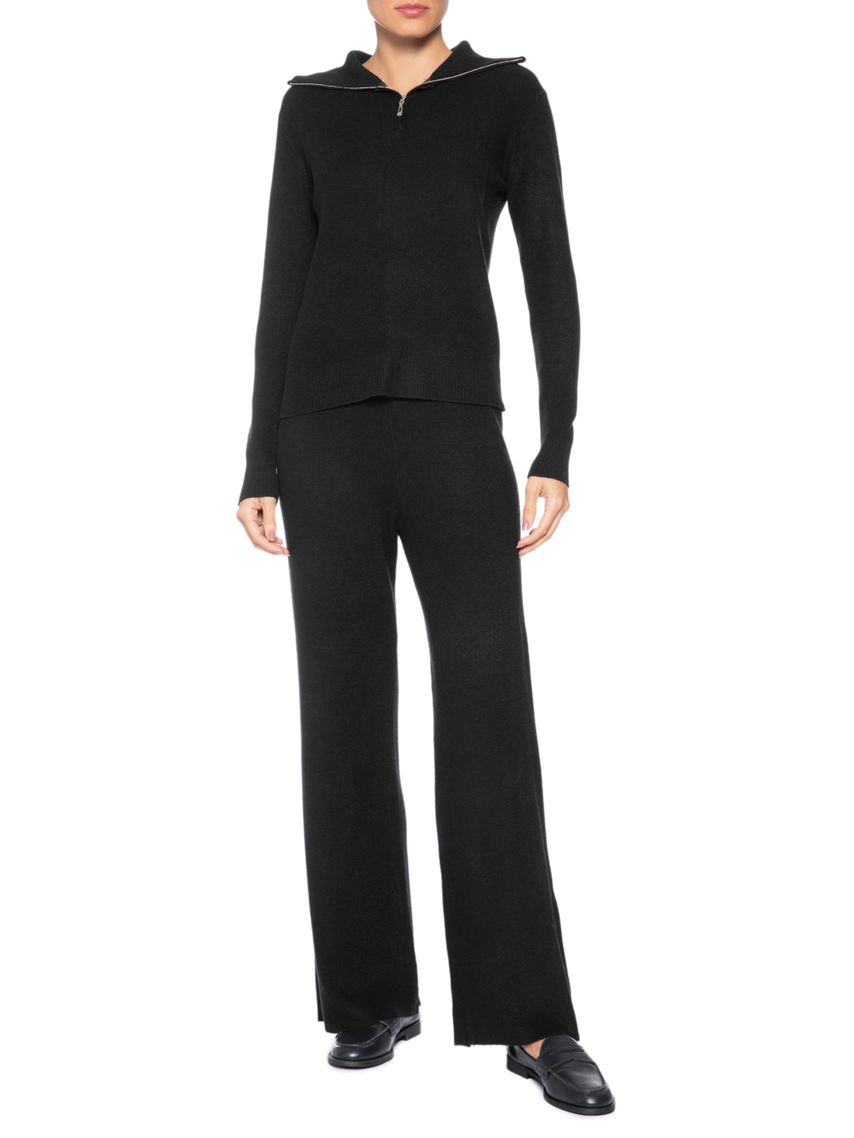 Conjunto Feminino Em Tricot Gola Polo – Preto Basiq