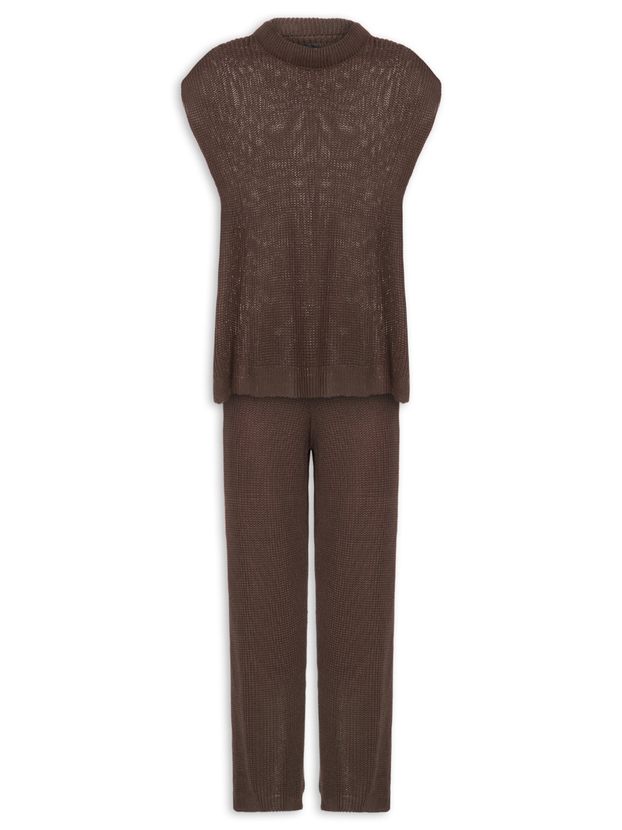 Conjunto Feminino Em Tricot - Marrom