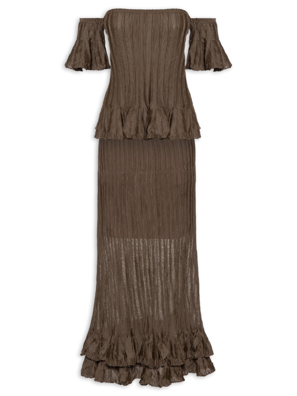 Conjunto Feminino Em Tricot - Marrom