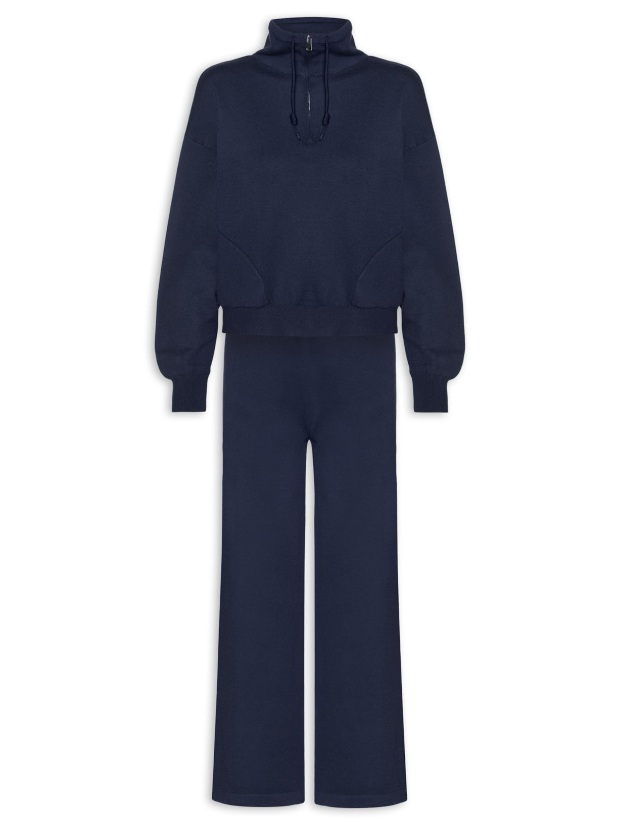 Conjunto Feminino Em Tricot Meio Zíper - Azul