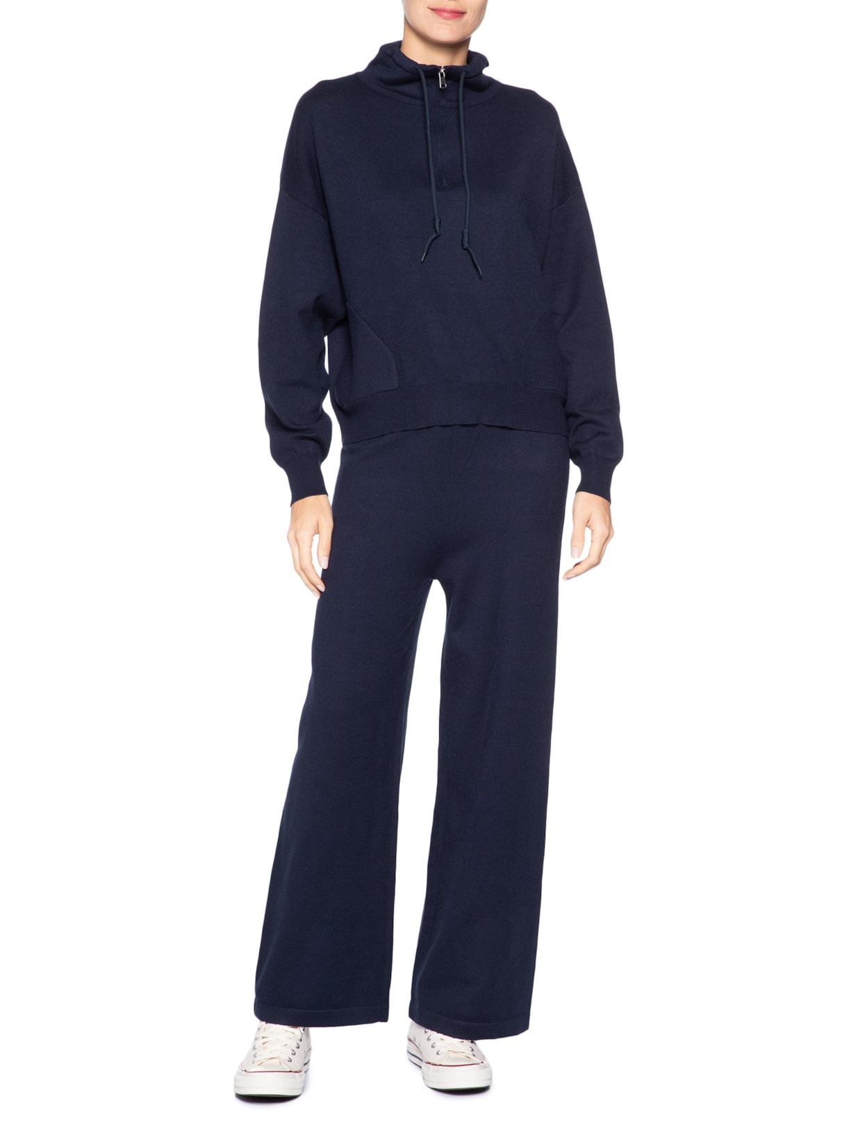 Conjunto Feminino Em Tricot Meio Zíper Azul Basiq