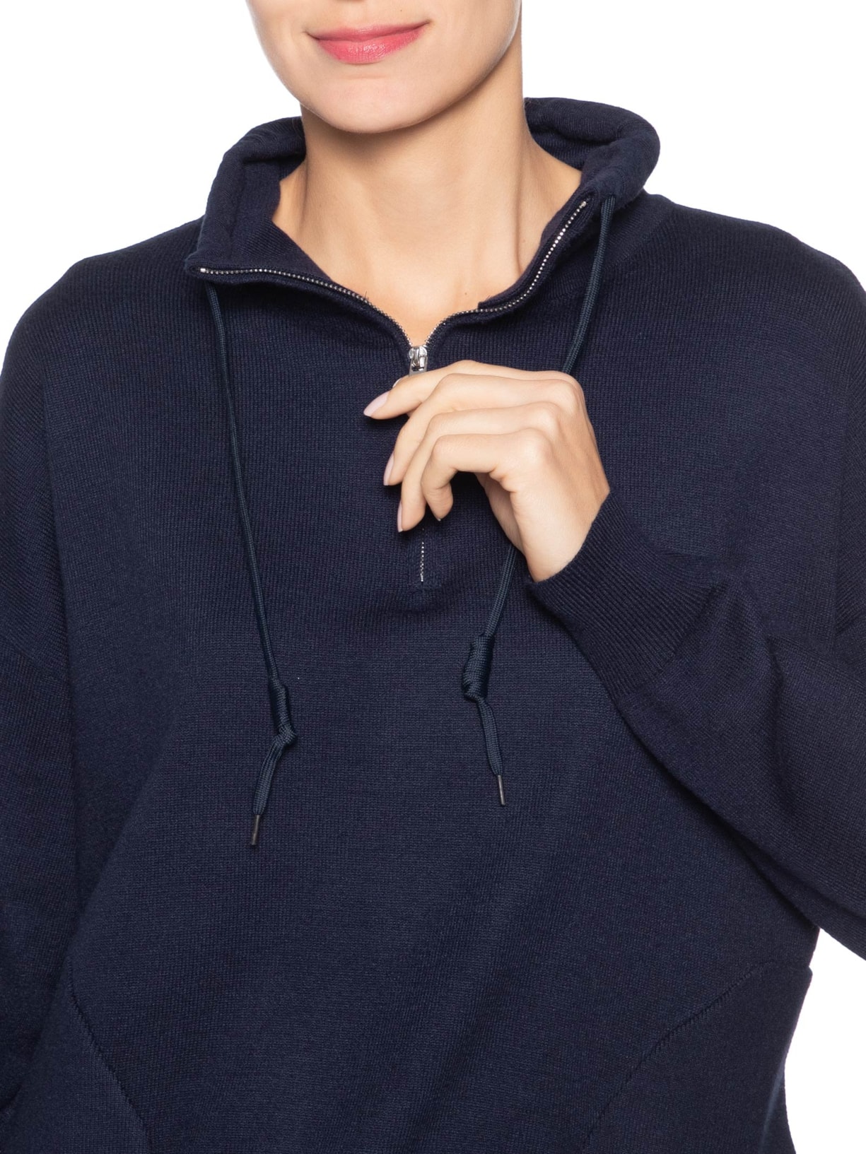 Conjunto Feminino Em Tricot Meio Zíper Azul Basiq