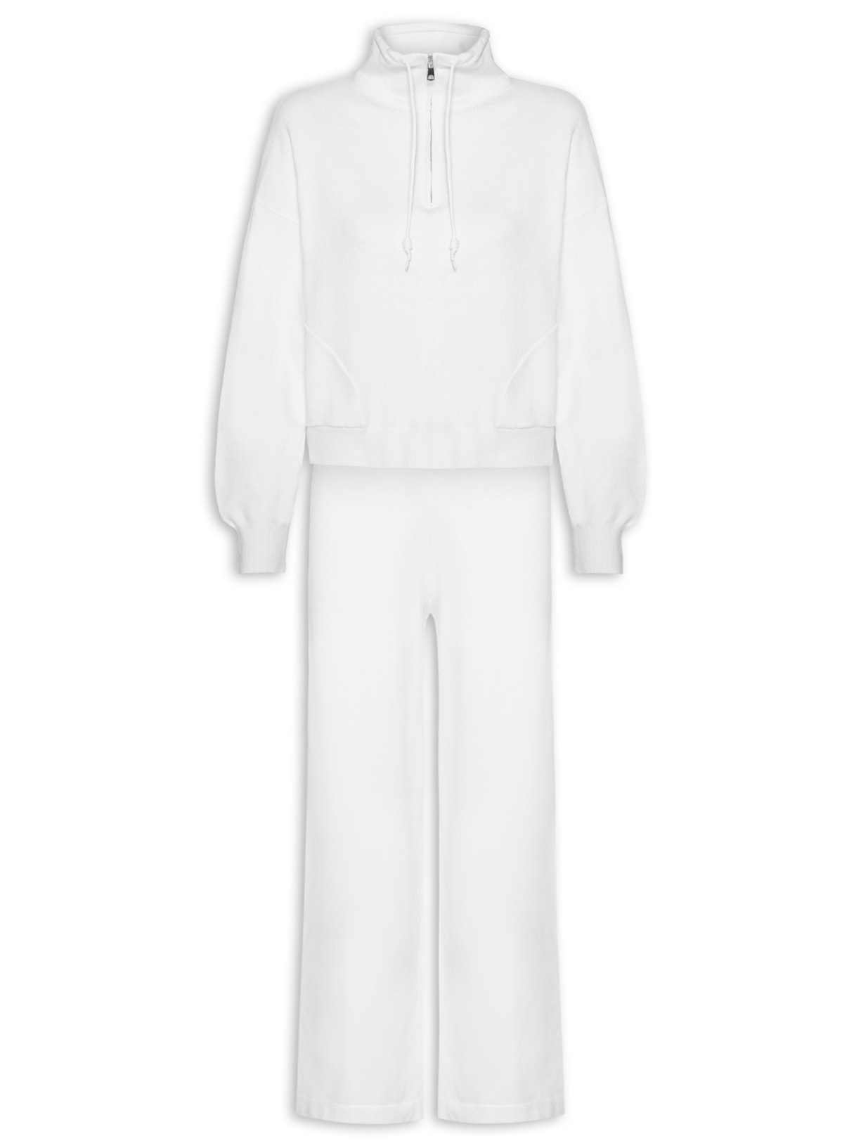 Conjunto Feminino Em Tricot Meio Zíper - Branco
