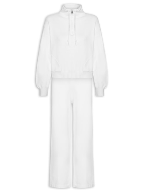 Conjunto Feminino Em Tricot Meio Zíper - Branco