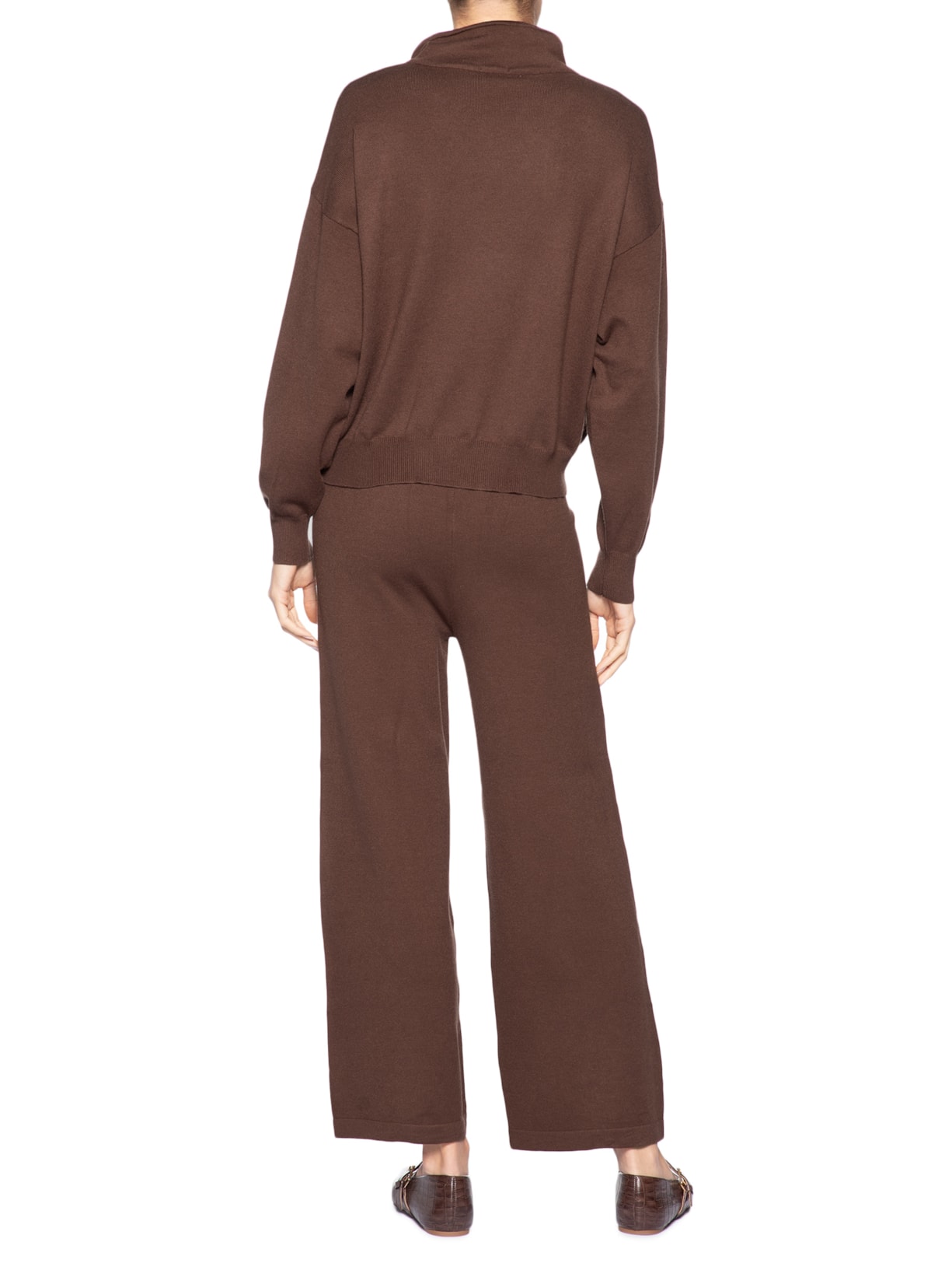Conjunto Feminino Em Tricot Meio Zíper Marrom Basiq