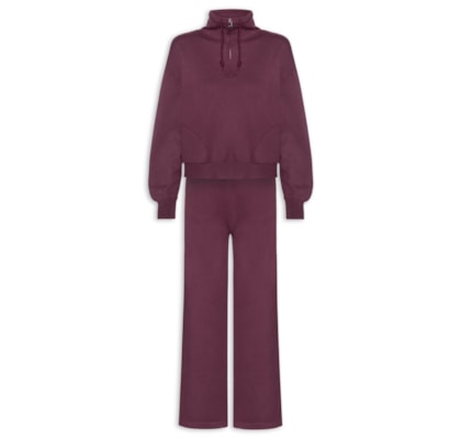 Conjunto Feminino Em Tricot Meio Zíper - Vermelho