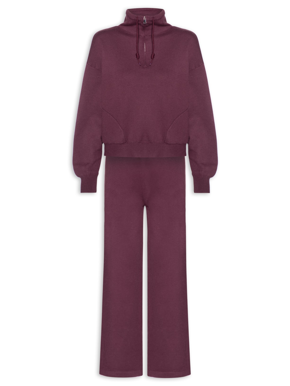Conjunto Feminino Em Tricot Meio Zíper - Vermelho