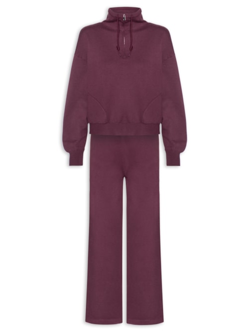 Conjunto Feminino Em Tricot Meio Zíper - Vermelho
