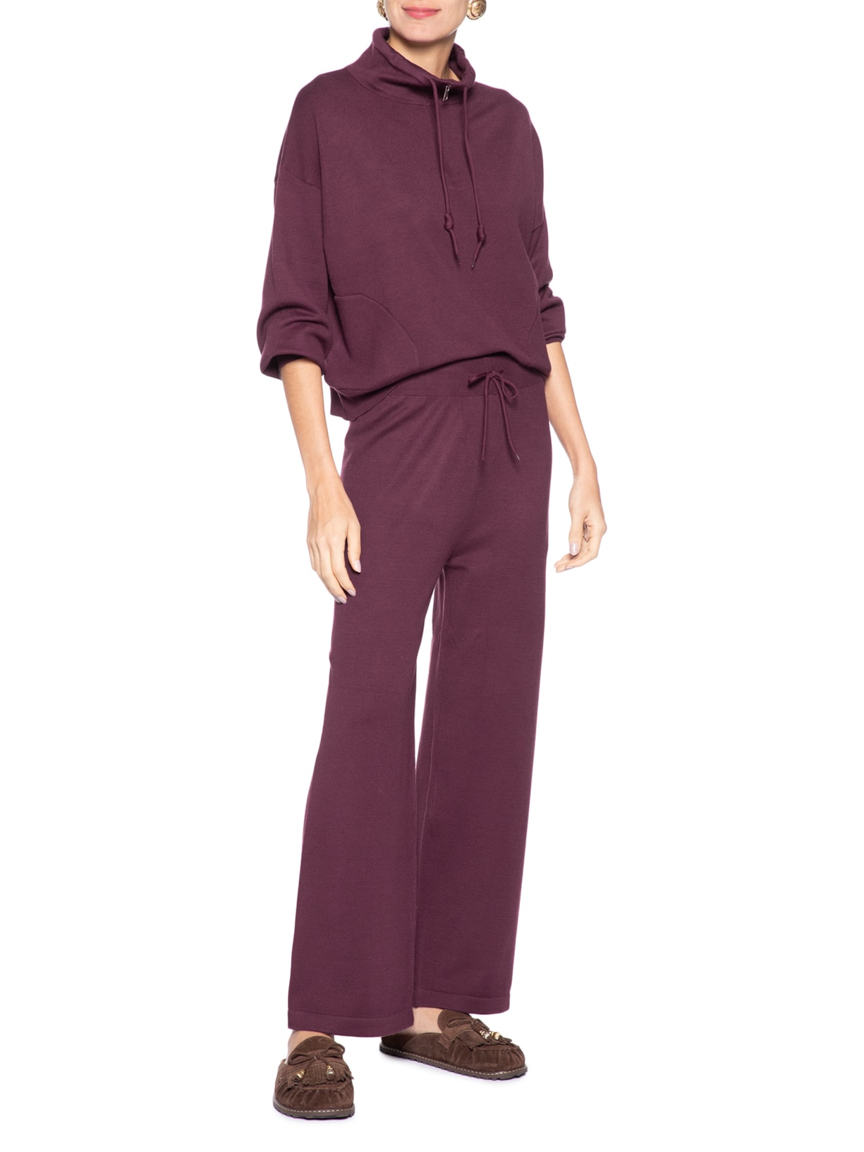 Conjunto Feminino Em Tricot Meio Zíper Vermelho Basiq