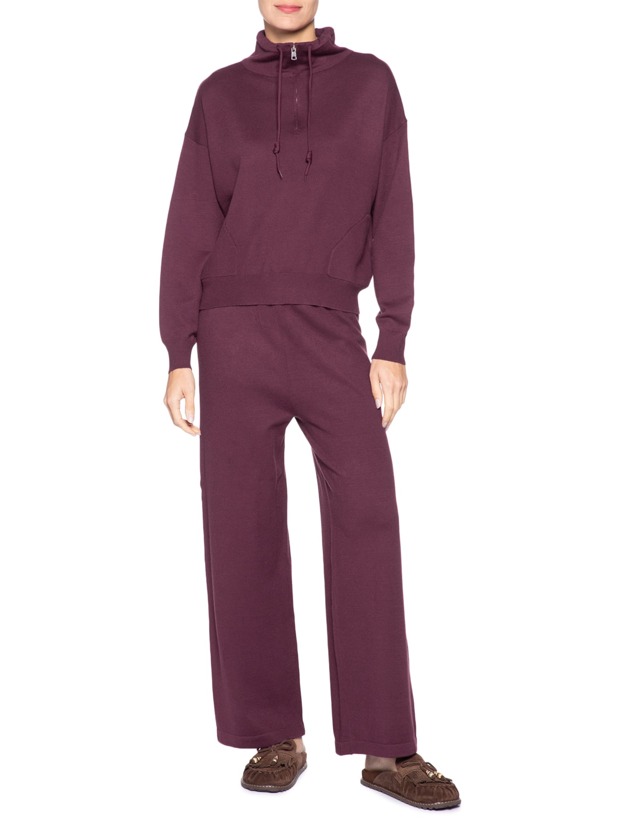 Conjunto Feminino Em Tricot Meio Zíper Vermelho Basiq