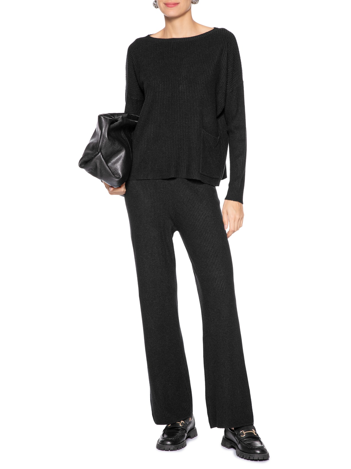 Conjunto Feminino Em Tricot Preto Basiq