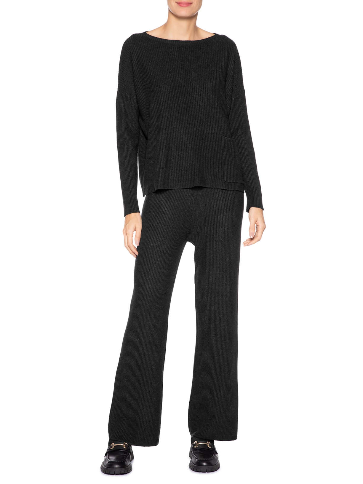 Conjunto Feminino Em Tricot Preto Basiq