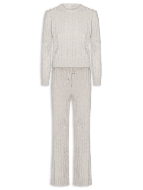 Conjunto Feminino Em Tricot Texturizado – Bege
