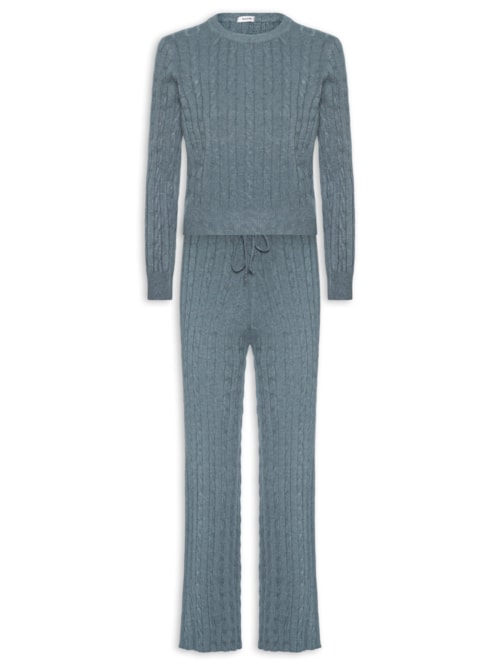 Conjunto Feminino Em Tricot Texturizado – Cinza