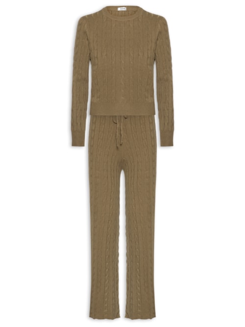 Conjunto Feminino Em Tricot Texturizado – Marrom