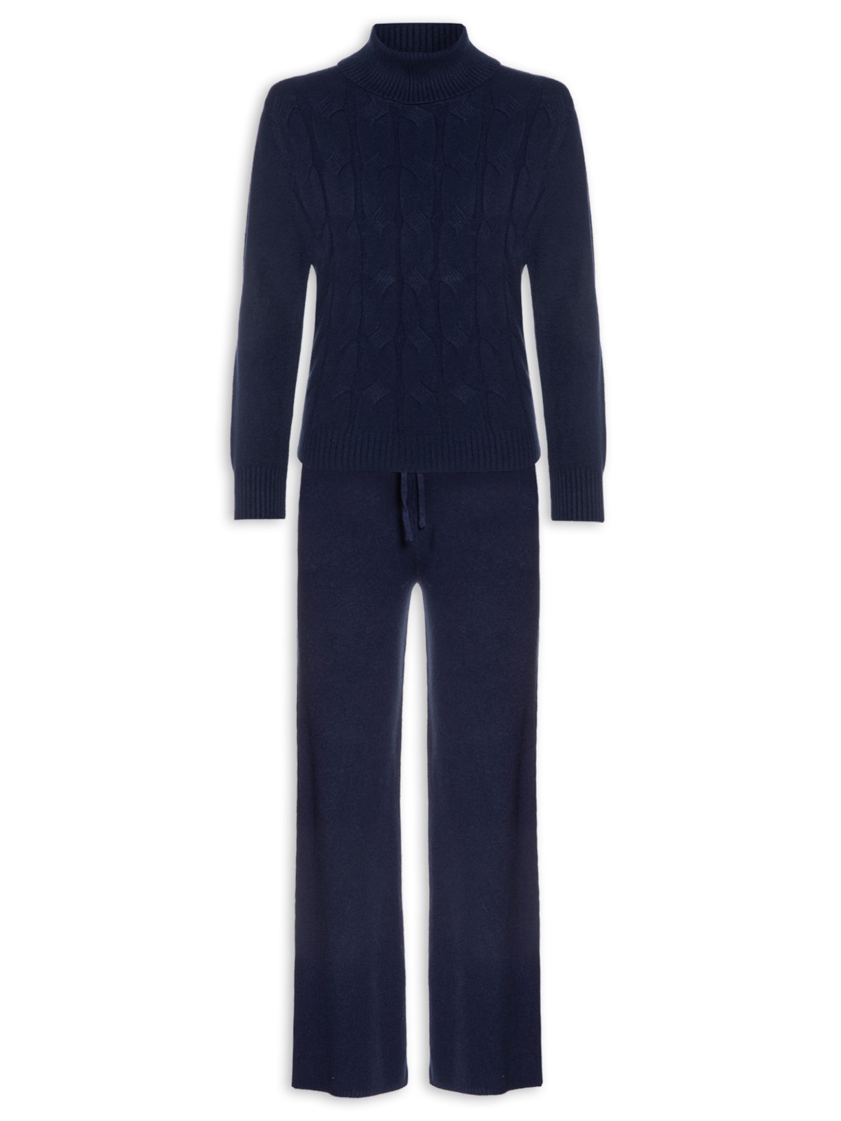 Conjunto Feminino Em Tricot Texturizado Azul Basiq