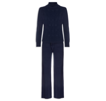 Conjunto Feminino Em Tricot Texturizado - Azul