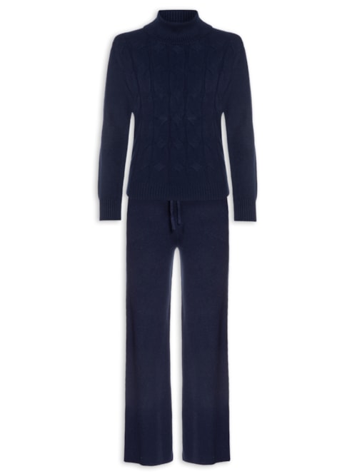 Conjunto Feminino Em Tricot Texturizado - Azul