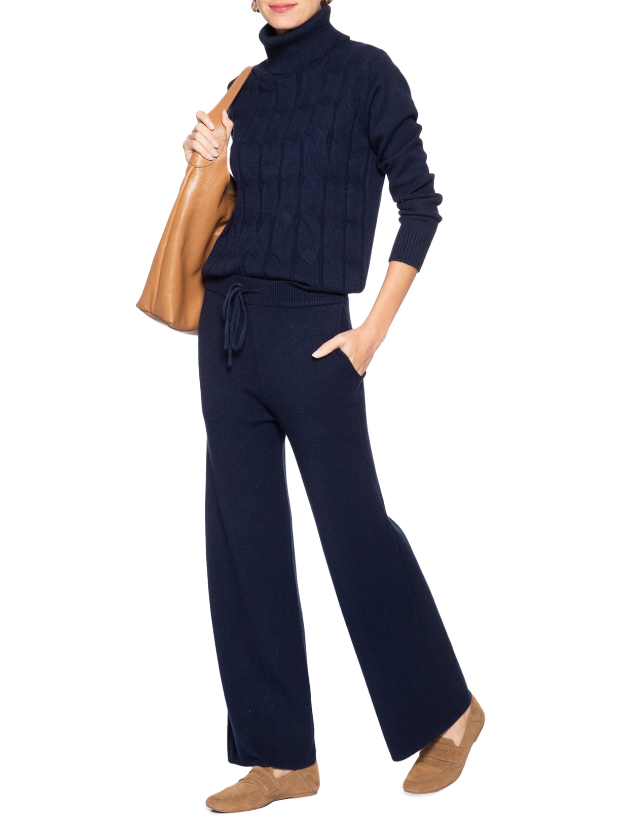 Conjunto Feminino Em Tricot Texturizado Azul Basiq