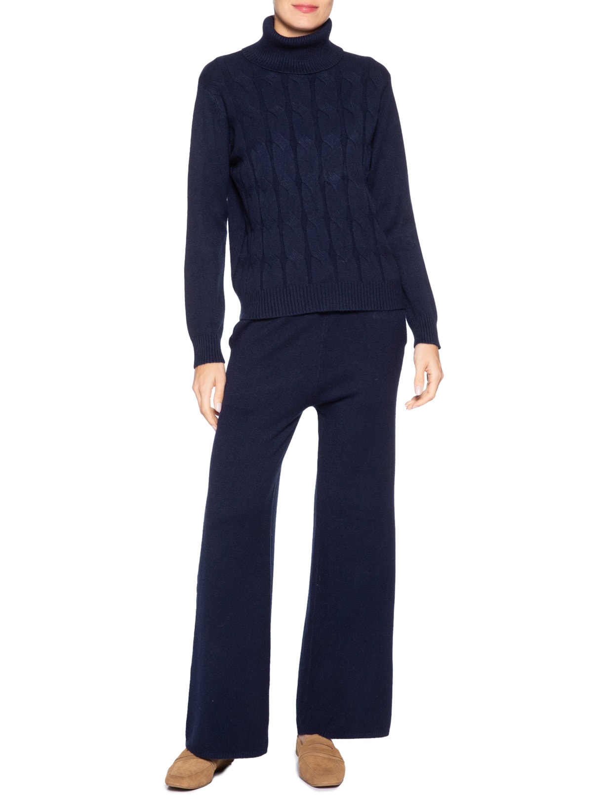 Conjunto Feminino Em Tricot Texturizado Azul Basiq