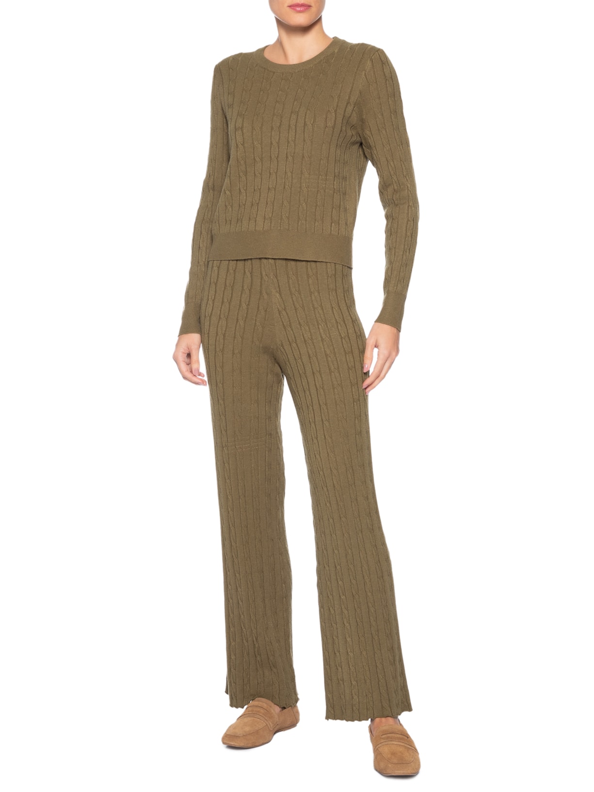 Conjunto Feminino Em Tricot Texturizado Marrom Basiq