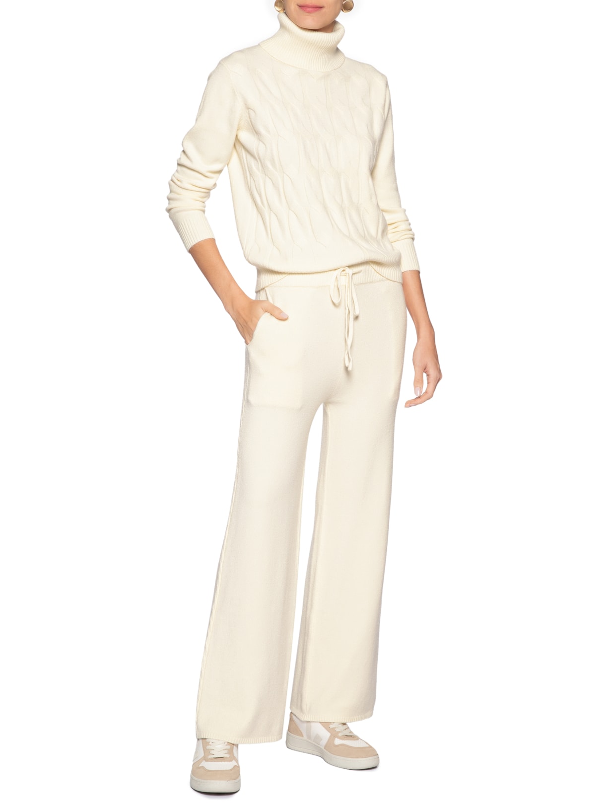 Conjunto Feminino Em Tricot Texturizado Off White Basiq