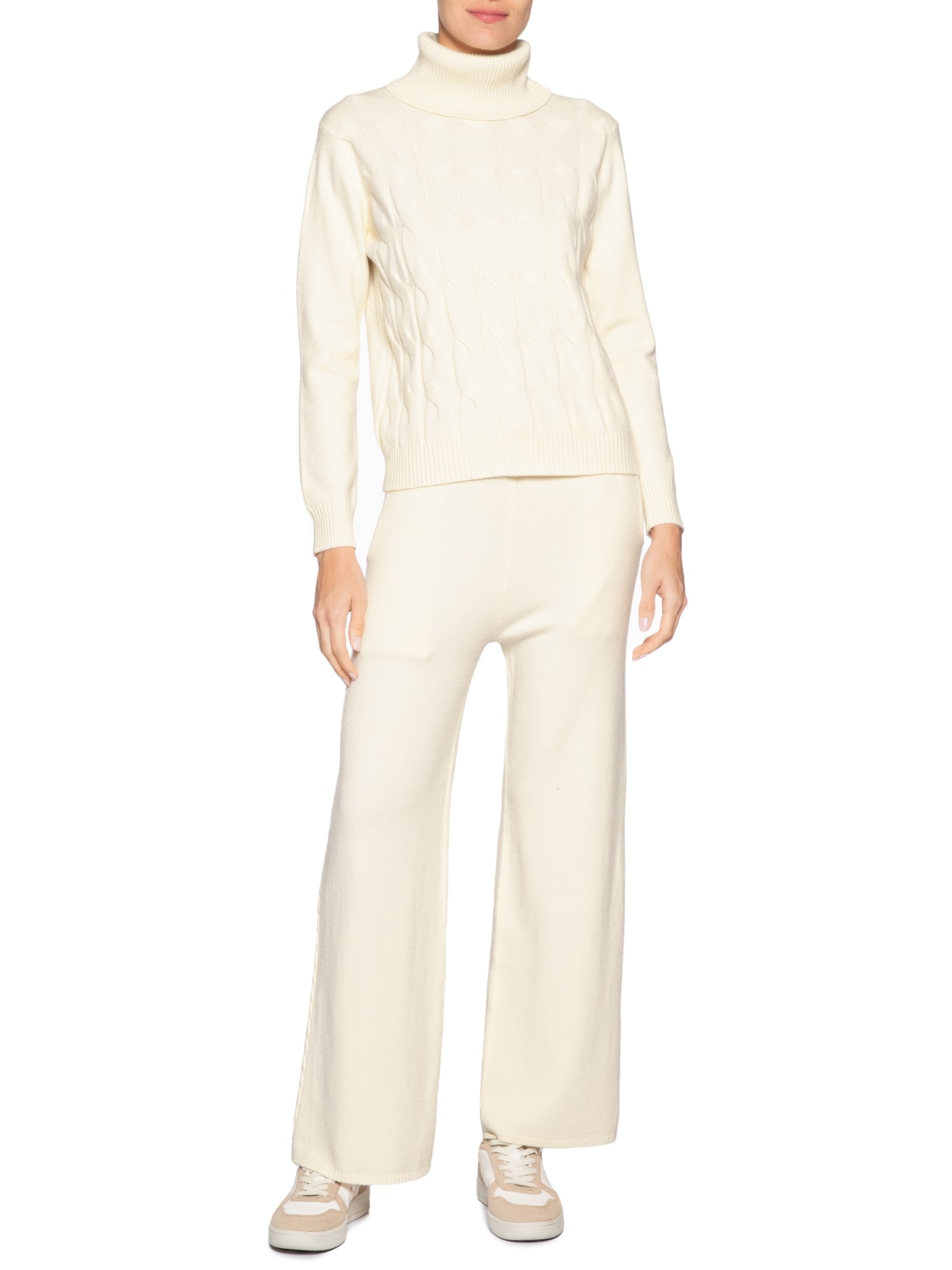 Conjunto Feminino Em Tricot Texturizado Off White Basiq