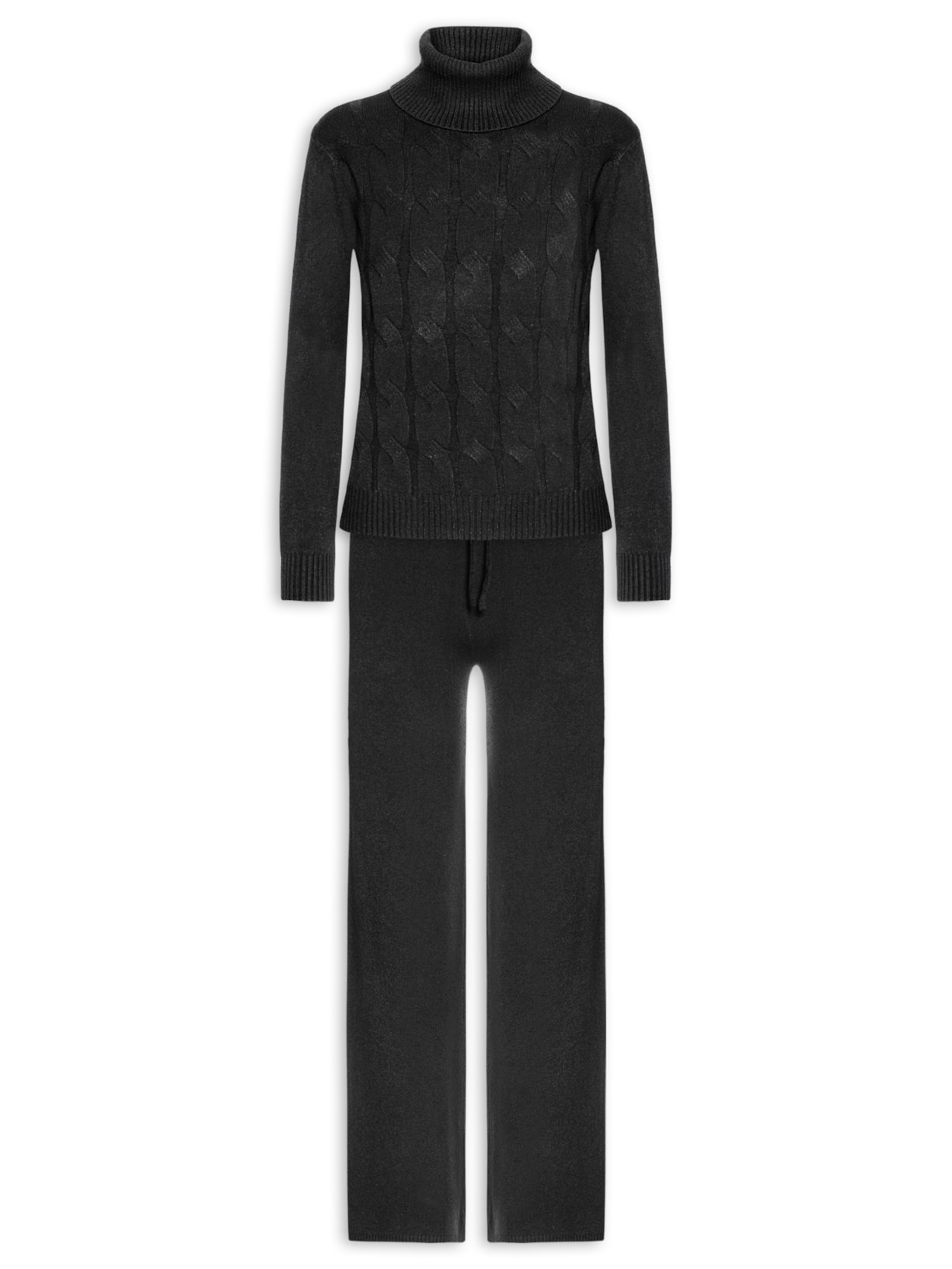 Conjunto Feminino Em Tricot Texturizado - Preto