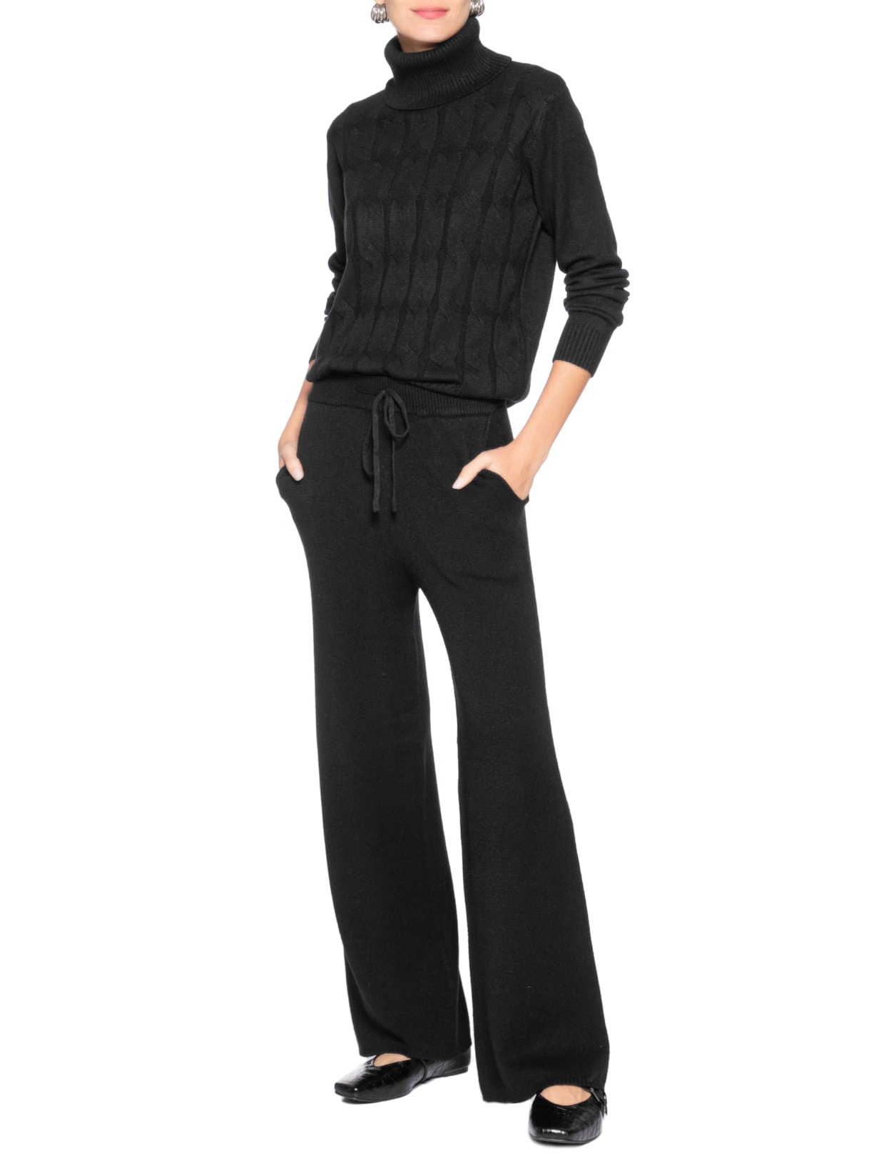 Conjunto Feminino Em Tricot Texturizado Preto Basiq