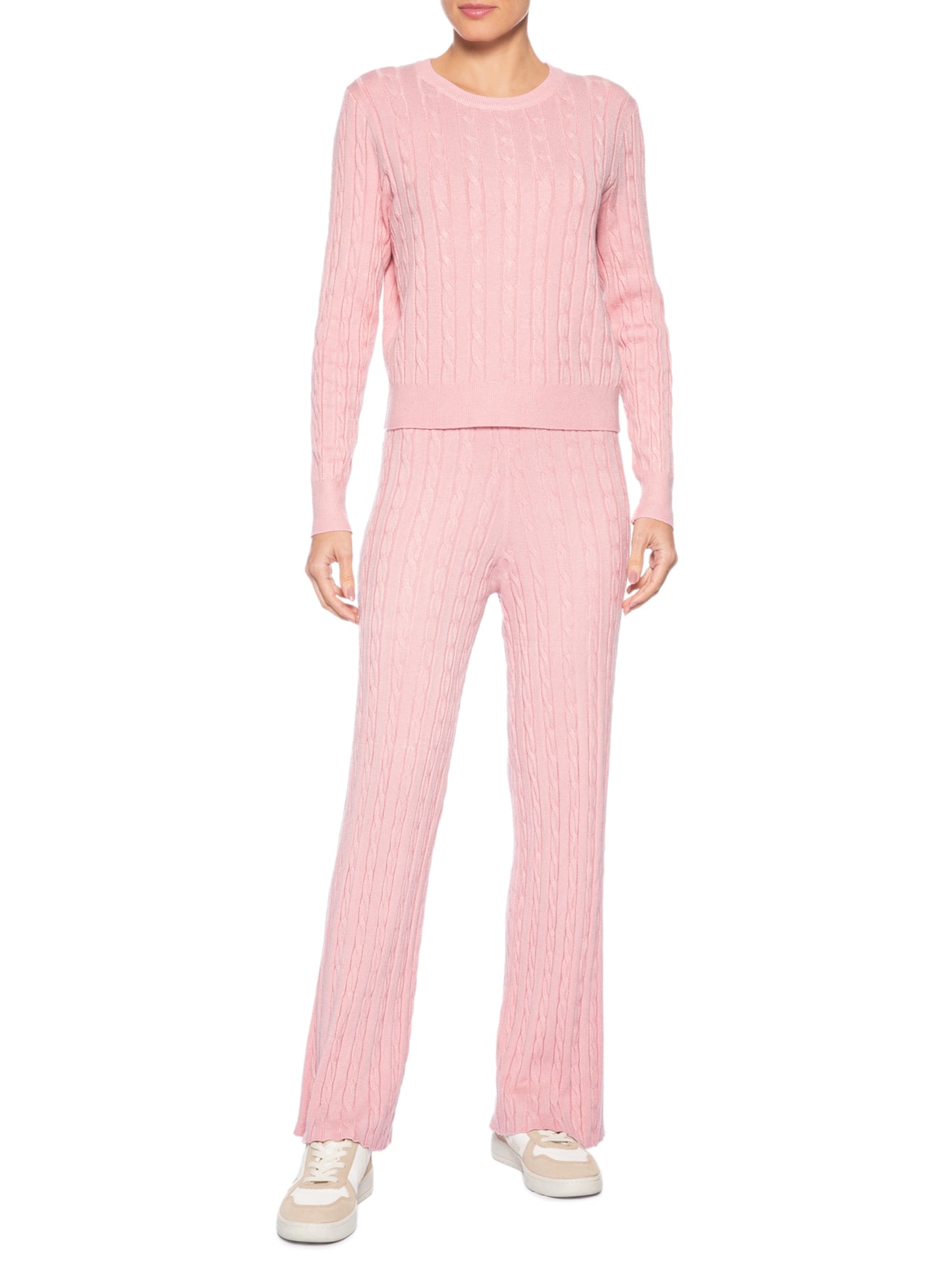Conjunto Feminino Em Tricot Texturizado Rosa Basiq